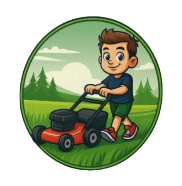 Teen mowing lawn